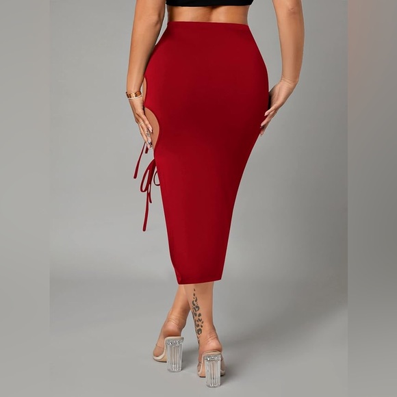 NEW SHEIN SXY Solid Tie Side Pencil Skirt, Red  - Size M - Picture 4 of 10